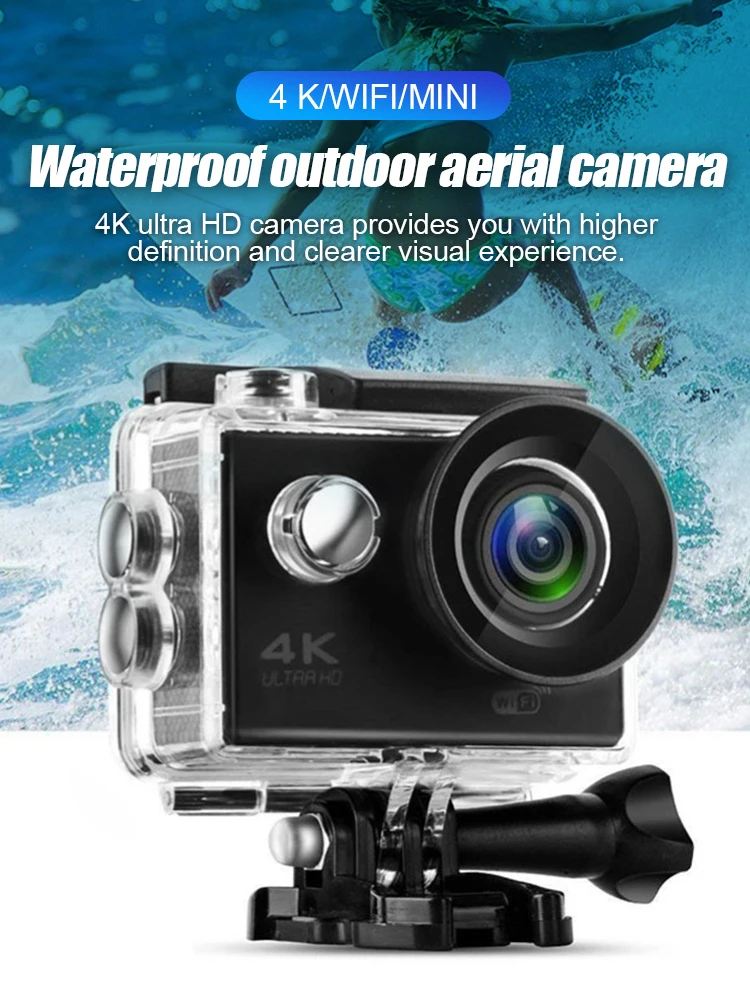 Pаспродажа Экшн-камера Ultra HD 4K 30fps Wi-Fi 2,0 дюйма 170 градусов Подводная Водонепроницаемая видеозаписывающая камера S Black