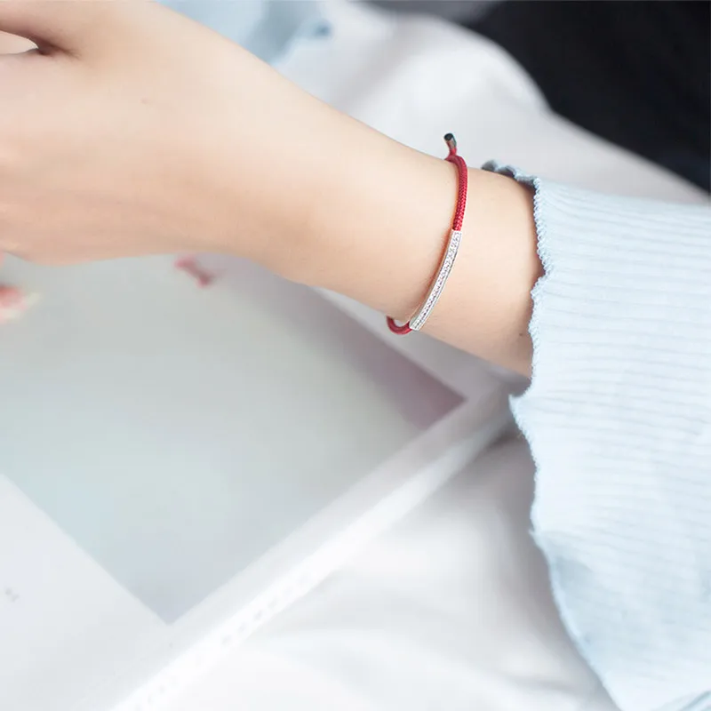 Женский браслет ручной работы из стерлингового серебра 925 пробы с красной нитью и