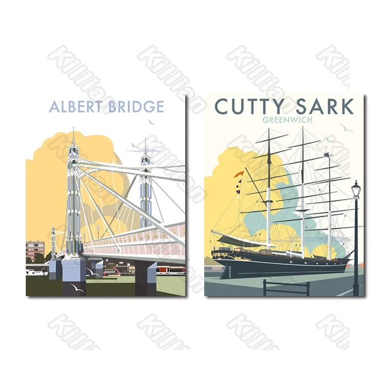 

Modern Types of Short Bridges and Ships Painting Wallpaper and Nordic-Style Living Room Decorative Painting Murals and Posters