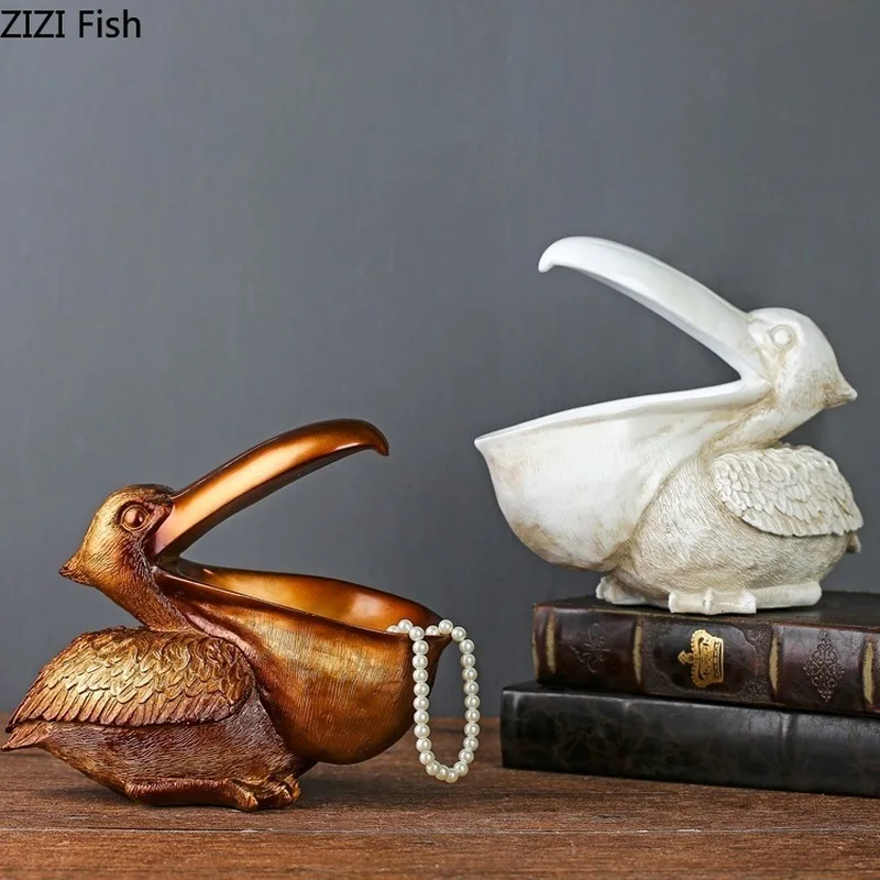 

Creative Pelican Sculpture Storage Crafts Resin Animal Statue Figurines Art Small Objects Jewelry Storage Home Decoration Modern