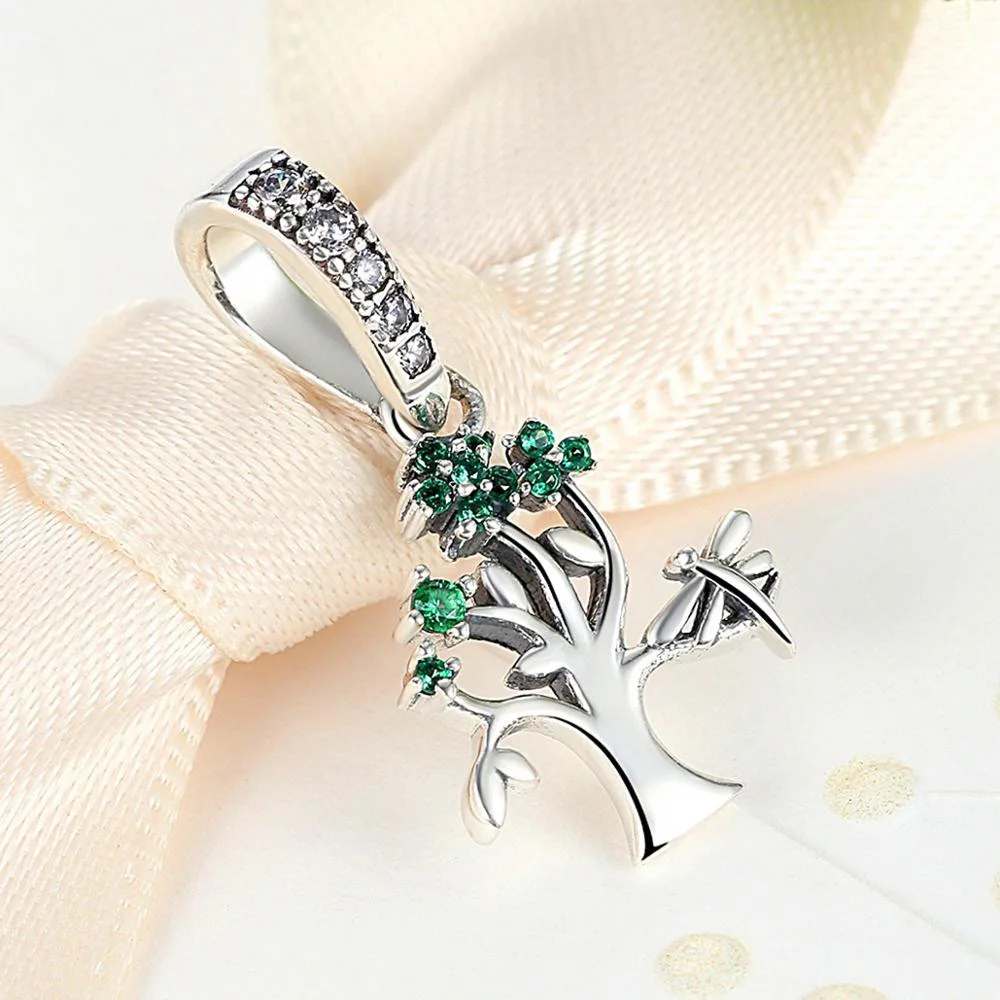 

Genuine 925 Sterling Silver Vivid Green Tree of Life Pendant Charms fit Bracelets Women DIY Beads & Jewelry Making