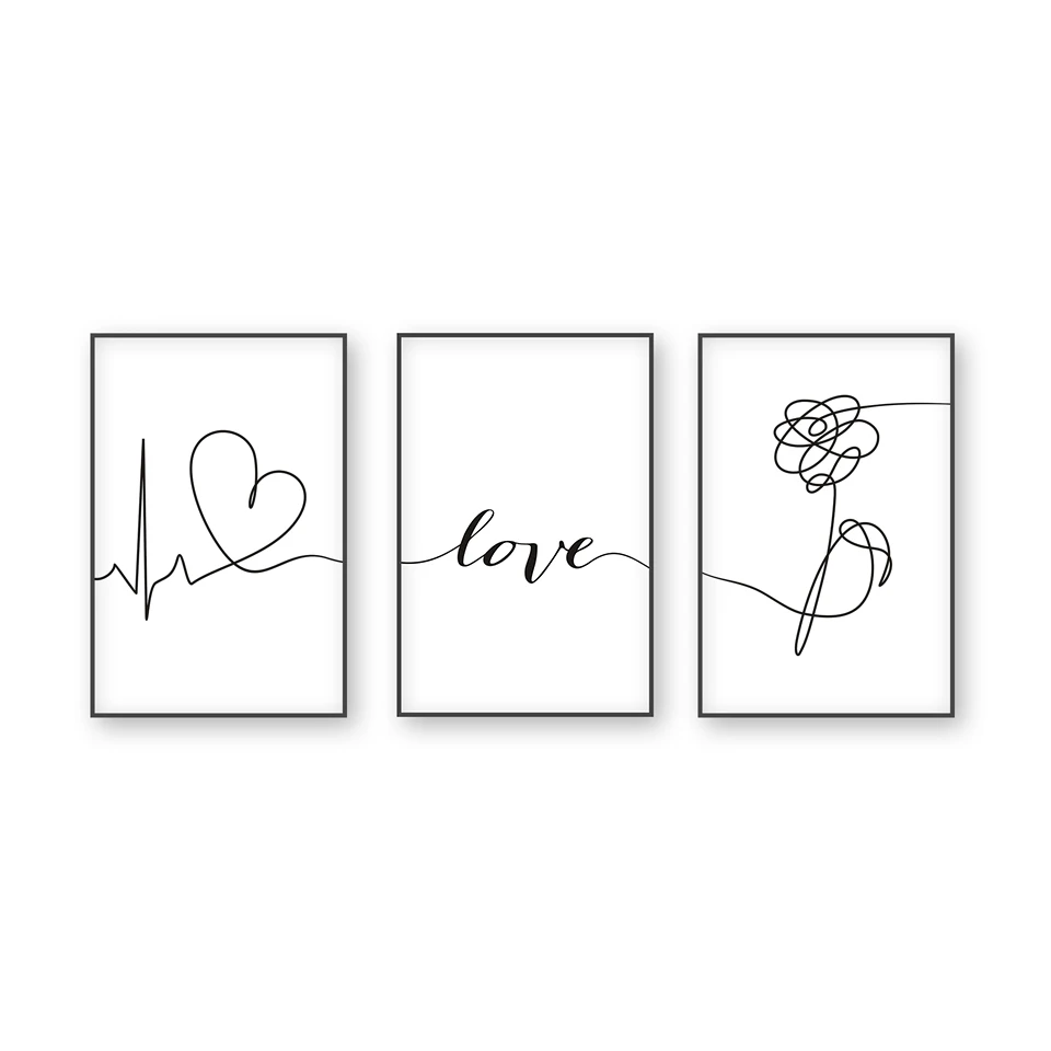 3 pcs set Водостойкая Картина на холсте минималистичные настенные художественные плакаты Роза Цветок Любовь линия черно-белые настенные картины для декора гостиной - Цвет: 3 pcs set