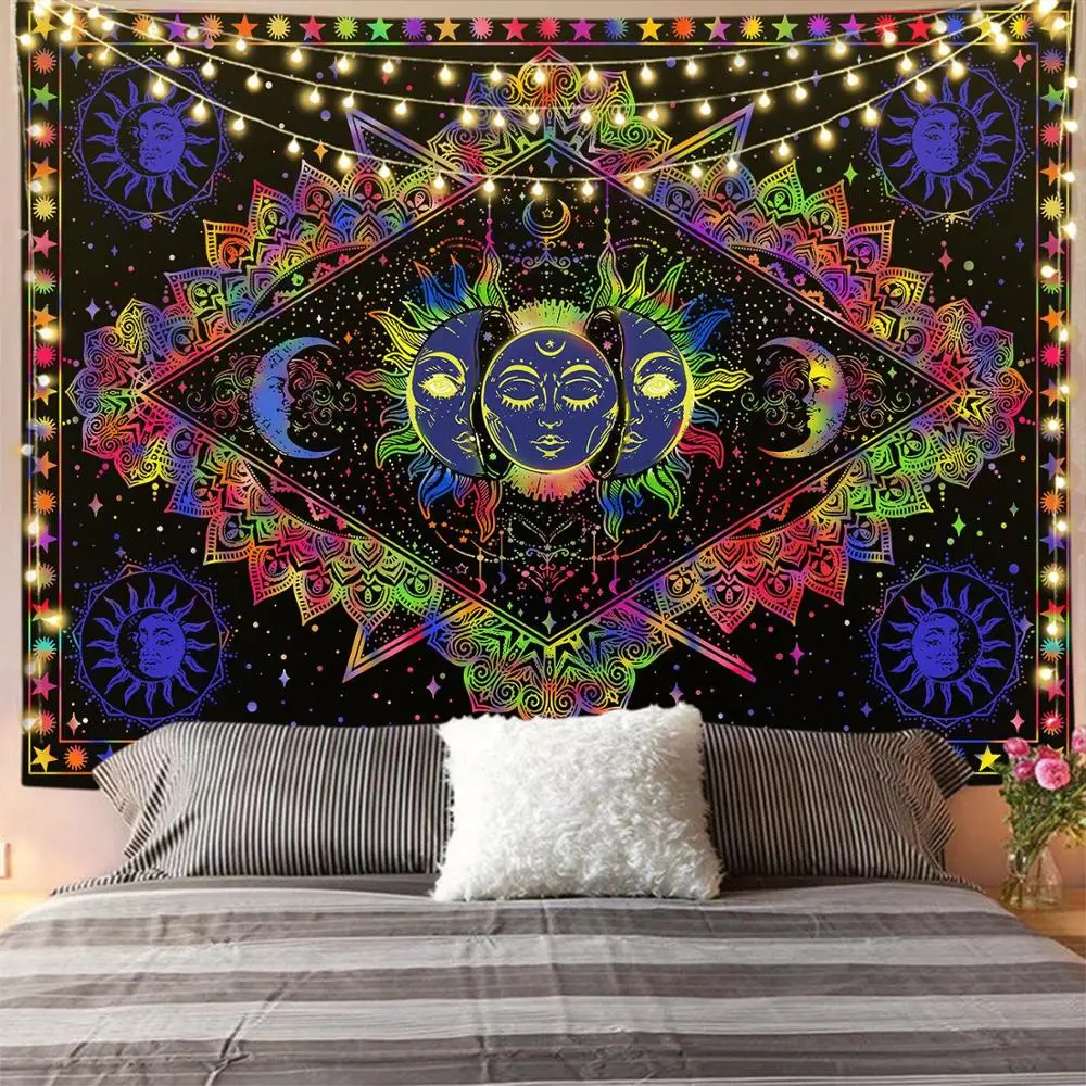 

Psychedelic Tarot Astrology Witchcraft White Black Sun Moon Mandala Tapestry Wall Hanging Dorm Decor Art Celestial Wall Tapestry