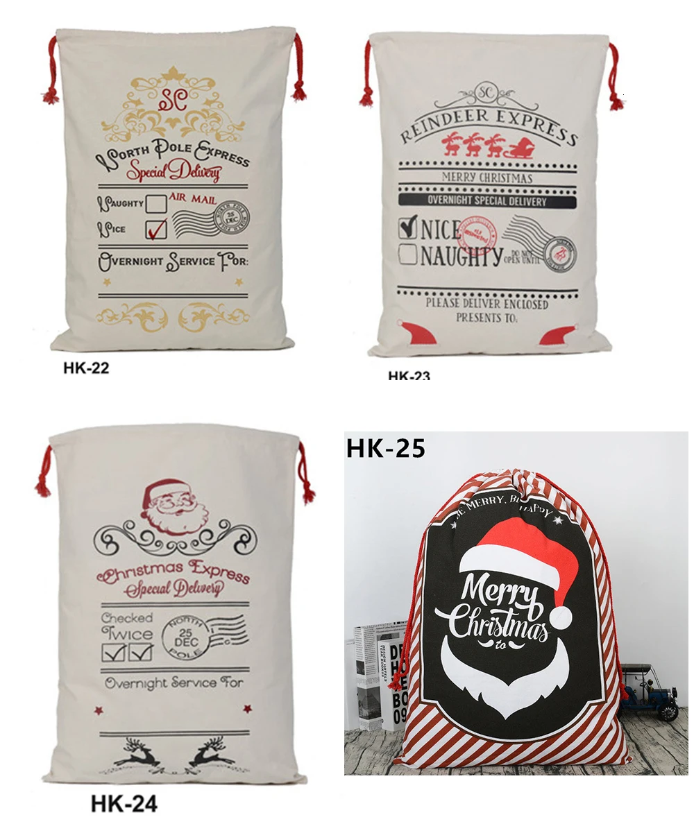 44 Styles Christmas Santa Sacks 1pc Drawstring Canvas Santa Sack Xmas Canvas Bag Hot Sale Big Santa Claus Gift Bag Drop Shipping