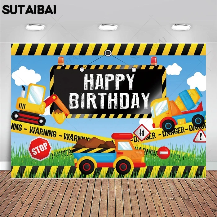 

Construction Team Excavator Car Photocall Baby Birthday Photography Backdrop Photographic Backgrounds for Photo Studio