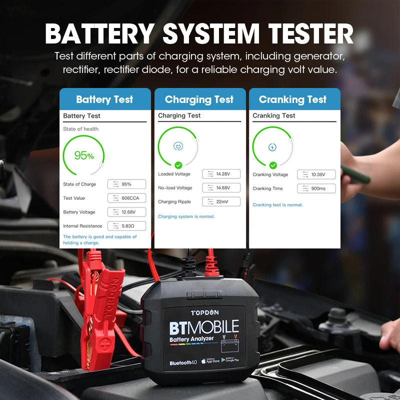 Тестер напряжения TOPDON BT для мобильных автомобилей 12 В универсальный 100