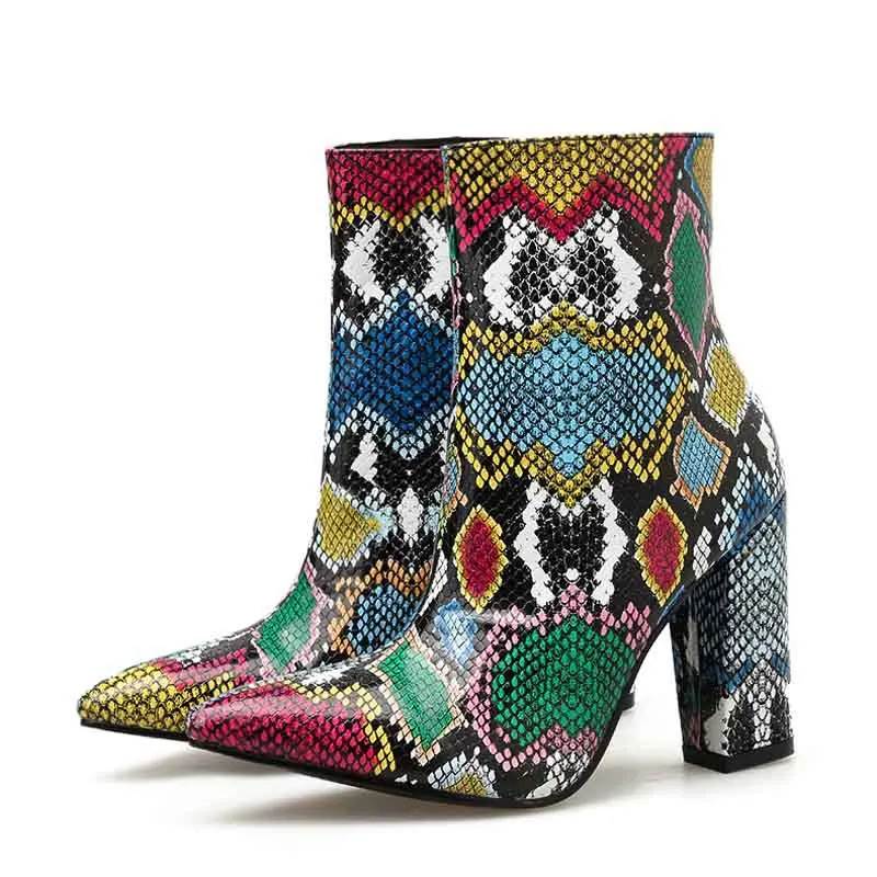 

«Женские модные элегантные сапоги с высокой змеиной кожей в Корейском стиле, высококачественные удобные короткие сапоги со змеиным рисунком