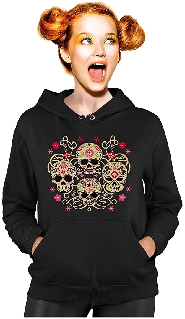 

Rose Eye Sugar Skulls Sweatshirt Day of The Dead Gothic Women's Hoodie