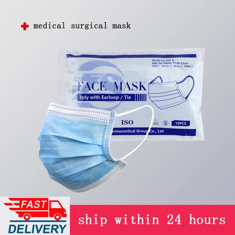 

Medical Mask 3 layer Protective Surgical Masks Disposable Face Mask for adult with ear loop protection Mouth 10/50 pcs