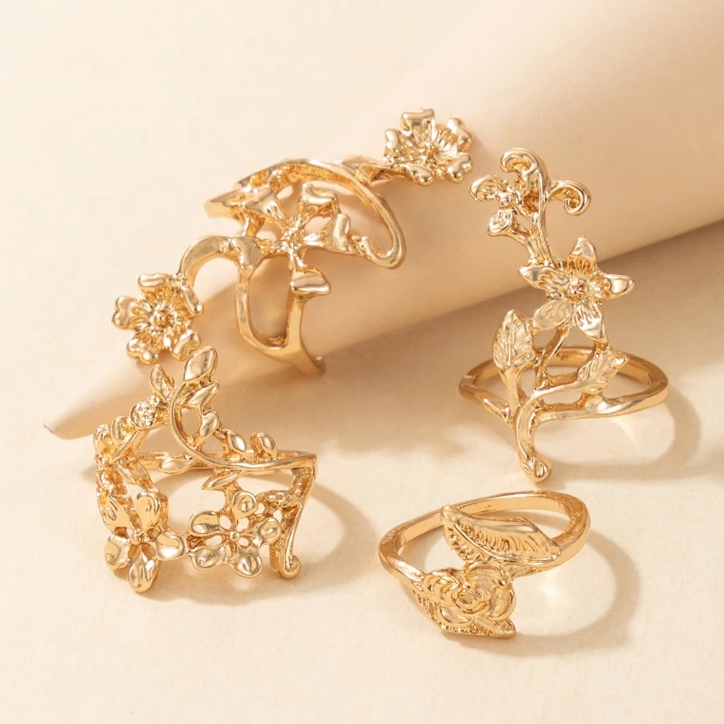 

Docona Vintage Silver Color Rose Flower Knuckle Ring Set for Women Girl Alloy Geometric Midi Rings Set Anillo 4pcs/1set 6047