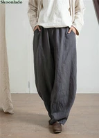 newest overseas size women long pants cotton linen lady pants like dress pants casual comfortable loose width legs long trousers