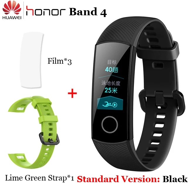 3Flim n Lime Strap Умный Браслет huawei Honor Band 4 5 Amoled, цветной сенсорный экран 0,95 дюйма, для плавания, для обнаружения сердечного ритма, сна - Color: 3Flim n Lime Strap