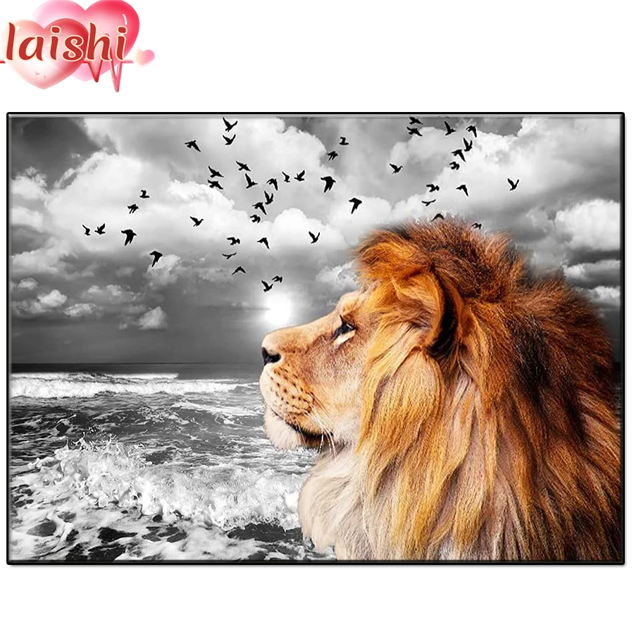 

Алмазная живопись, животное, Лев, полный квадрат, круглая дрель 5D, алмазная вышивка «сделай сам» стразы, мозаика, вышивка крестиком, домашний...