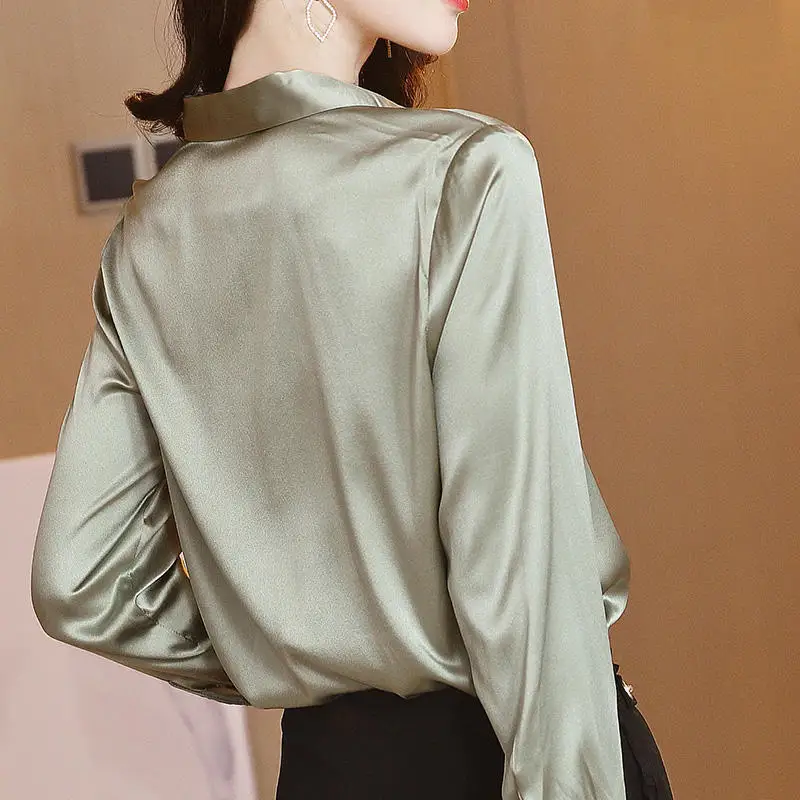 

Vintage Silk Blouse Women Solid Long Sleeve Shirts Roupas Femininas Casual Plus Size Office Ladies Tops Blusas Ropa Mujer Q3465
