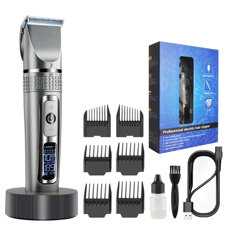 

Cordless Barber Clippers Beard Trimmer Standing Recharge Dock w/ LCD Display 5 Speed Rechargeable for Men Olds Kids