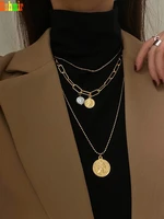 kshmir fashionable multi layer necklace metal gold bean chain round head pendant necklace exaggerated chain woman 2020