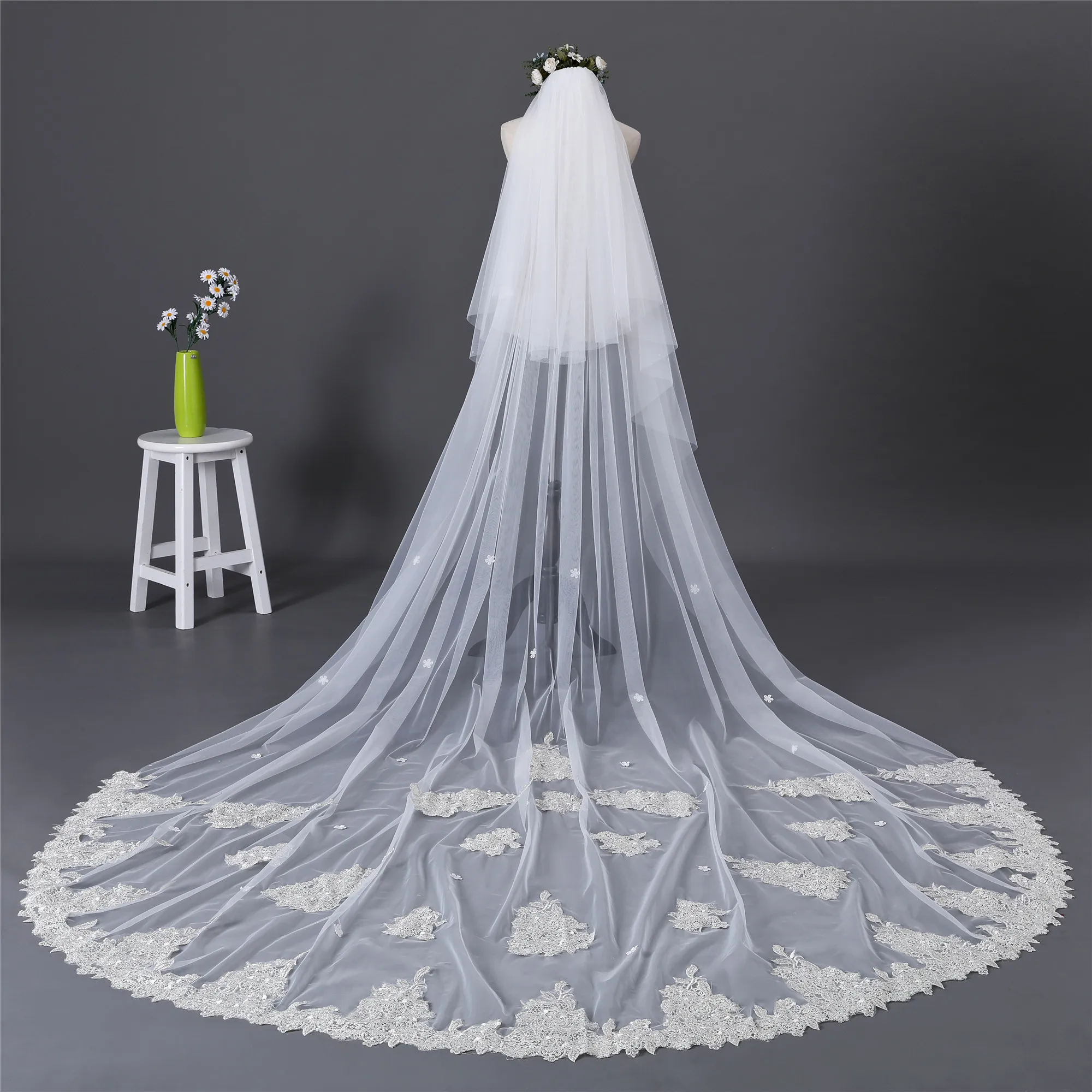 Женская Фата с кружевной каймой Erosebridal Длинная фата невесты длиной 2019 см белая