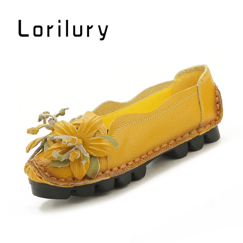 

Hand made female summer genuine leather flats woman moccasins designer flower slip-on loafers women flats