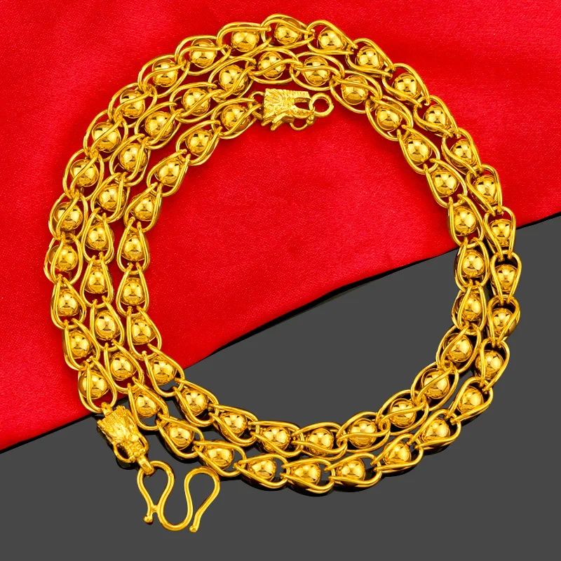 Ожерелье позолоченное желтое 24K властное золото бусина с драконом цепочка для мужчин ювелирные изделия на годовщину свадьбу Подарки
