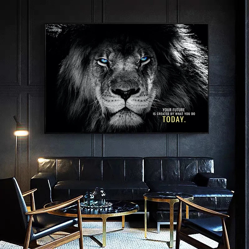 

Tiger Lion Poster Inspirational Quotes Animal Canvas Prints Painting Black and White Wall Art Pictures for Office Home Decor