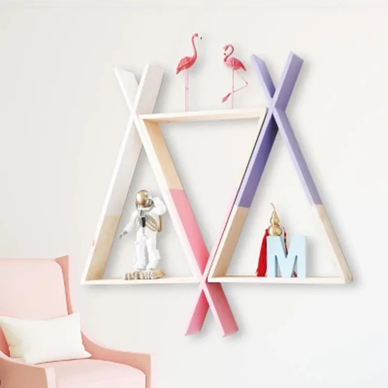 

Wood Nordic Triangle Wall Shelf Children's Room Wall Decoration High Quality Creative Practical Storage Rack for Books Ornaments