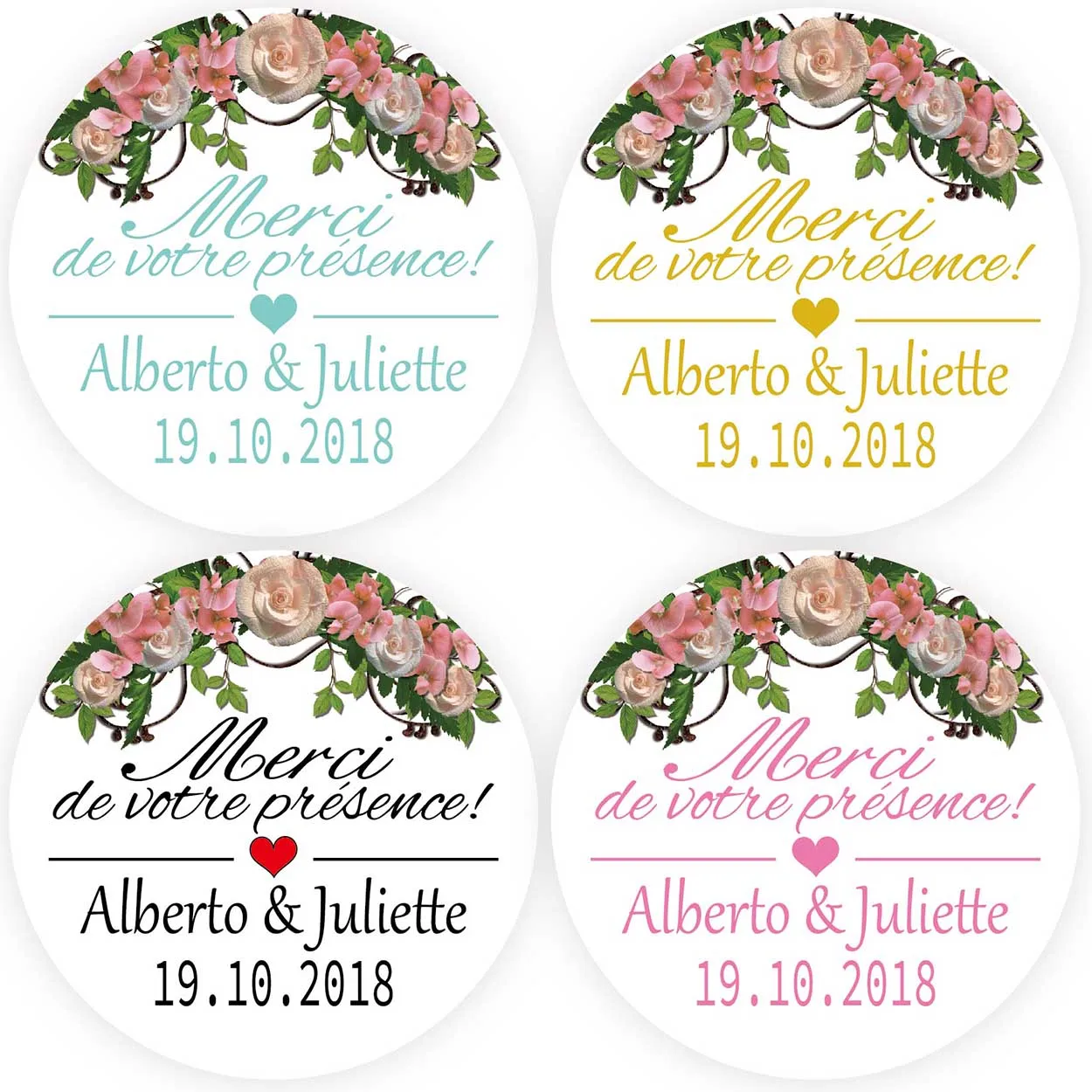 

DouxArt 100 Pieces 4cm Stickers Personalized Wedding Favors - Merci de votre presence Dragees Mariage Baptism Communion Labels