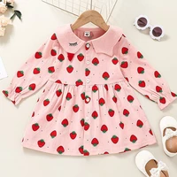 baby girls strawberry print dresses clothes kids autumn princess children dresses a line long sleeve casual toddler button dress