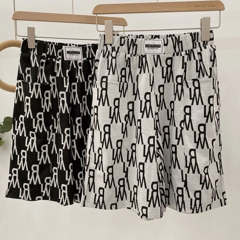 

2021 Black White Women Casual Wide Leg Shorts Letter Printing Fashion Workout Summer Shorts Female Loose Beach Sweatshorts Hot