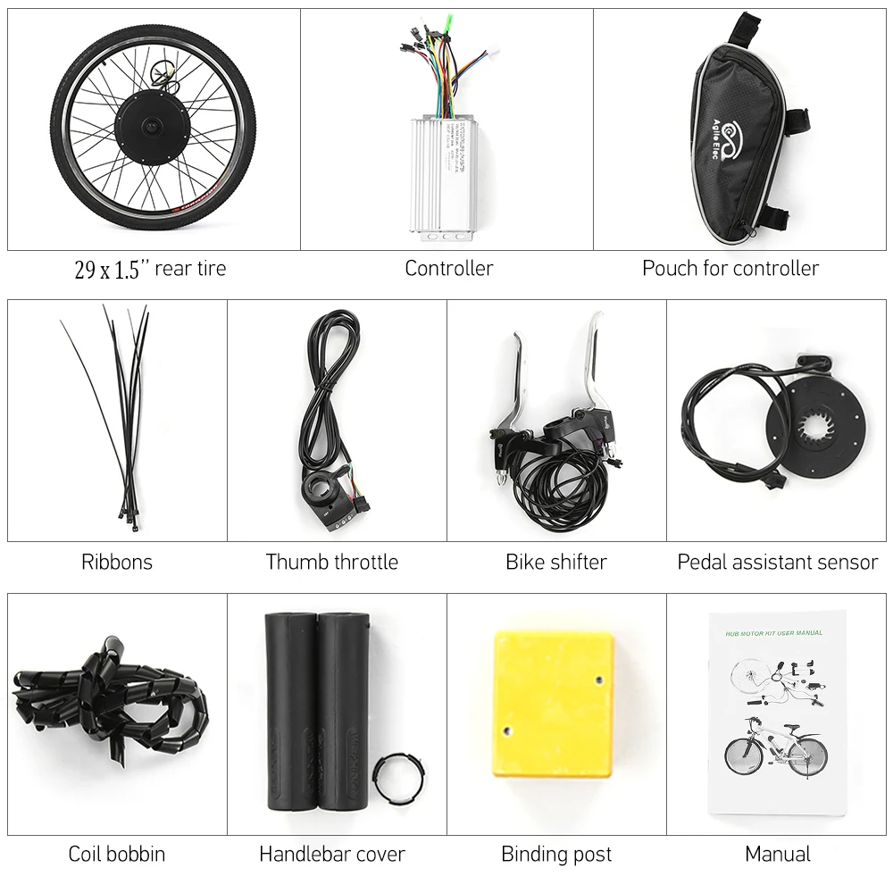 

26x1.75/27.5 x 1.75/ 29 x 1.5'' Electric Bike Conversion Kit Bike Rear Wheel Hub Motor Kit 48V 1000W Powerful E-Bike Motor Kit