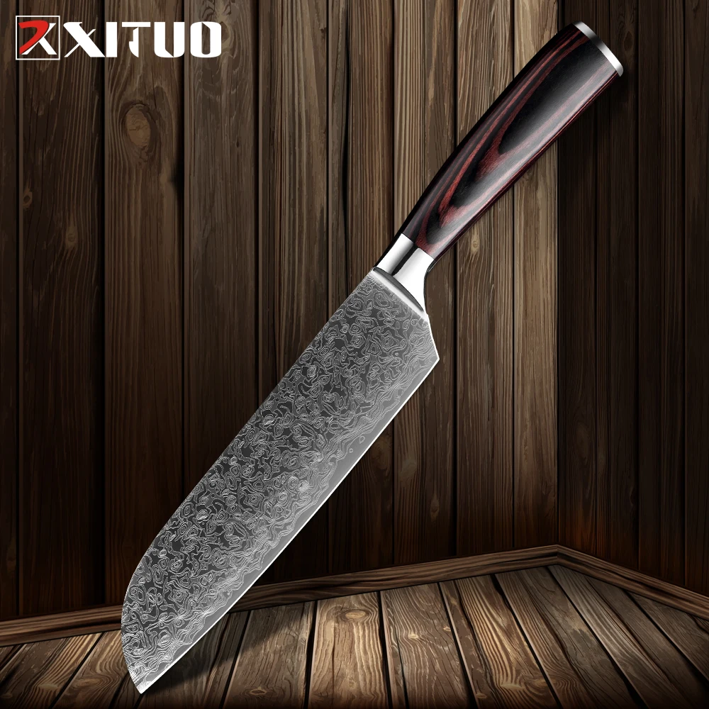 

XITUO Sharp 7"inch chef knife Laser Japanese Damascus steel Filleting kitchen knives Utility Santoku Cleaver gift Pakka Wood