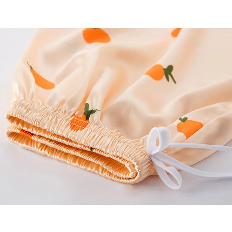 

7 Piece Pajama Set Long Sleeve Ice Silk Pajamas For Women Pants Set Print Casual Night Wear Femme Korean Spring Autumn