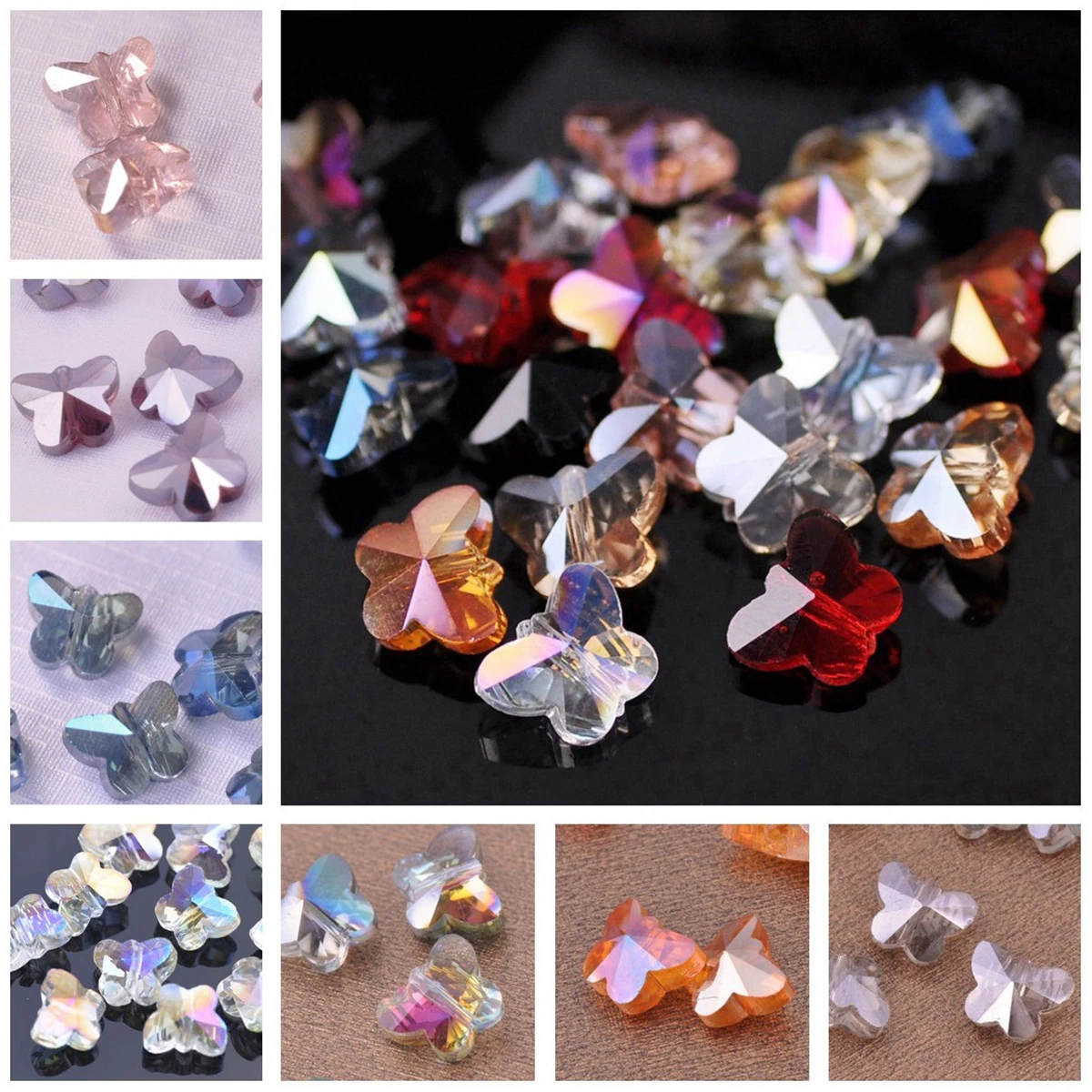 10 шт. 10X8mm Подвески бабочка граненые Стекло Кристалл Loose Beads лот для
