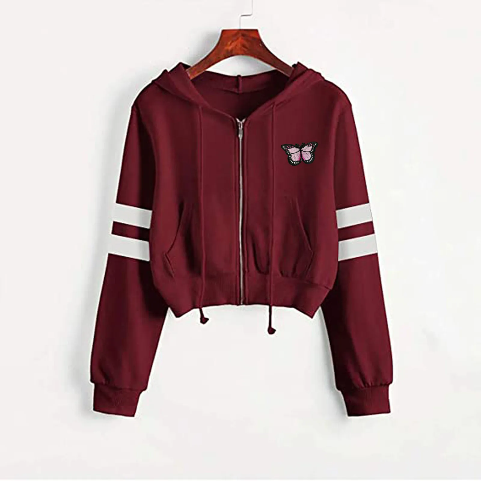 Women Fashion Autumn Hoodie Sweatshirts Women's Solid Color Short Zipper Long Sleeve Hooded official store кофта короткая 2021