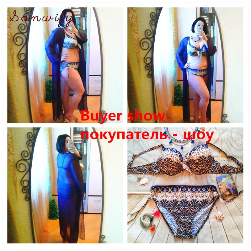 

2017 Women Plus Size Bikini Set Push Up Women High Waist Swimwear Big Chest Swimsuit Plus Size Print Swimsuit 5xl