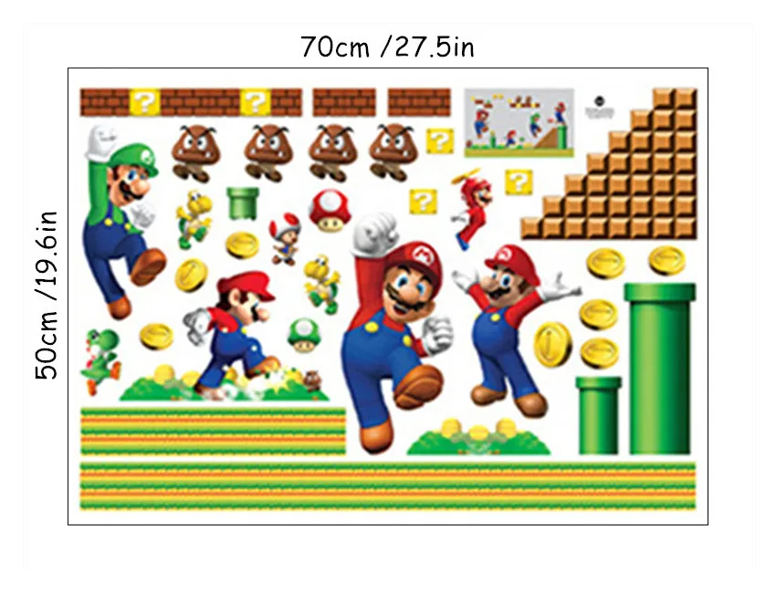 LM7015 Mario Супер забавные Mario Bros аниме наклейки на стены 3d игра плакат виниловые наклейки в детскую комнату украшения детской комнаты мультфильм обои 70*50 см - Цвет: LM7015 Mario