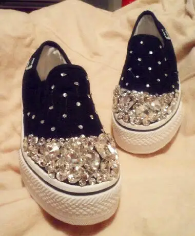 

Handmade Rhinestone Glass One Pedal Canvas Shoes Sweet Lazy Shoes Women