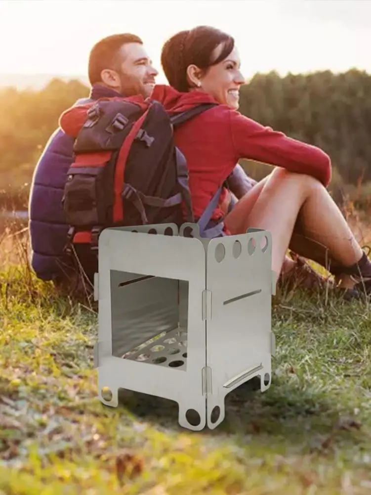 

Camping Stove Portable Picnic Wood Burning Stove Folding Stainless Steel Backpacking Stove Multi Fuels BBQ Stove With Soot Board