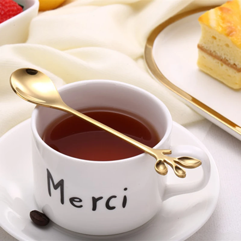 Маленькая металлическая 304 ложка для кофе из нержавеющей стали в форме цветка