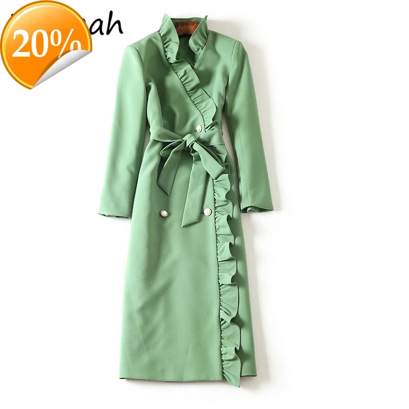 

New 2021 Women Spring Fashion Runway Coats Twin row Sheets Sharpen Solid Print Women Coats