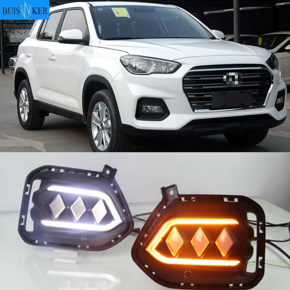 

1Pair LED For Hyundai IX35 2018 2019 Daytime Running Light Daylights 12V DRL LED Fog Lamp with yellow signal night blue