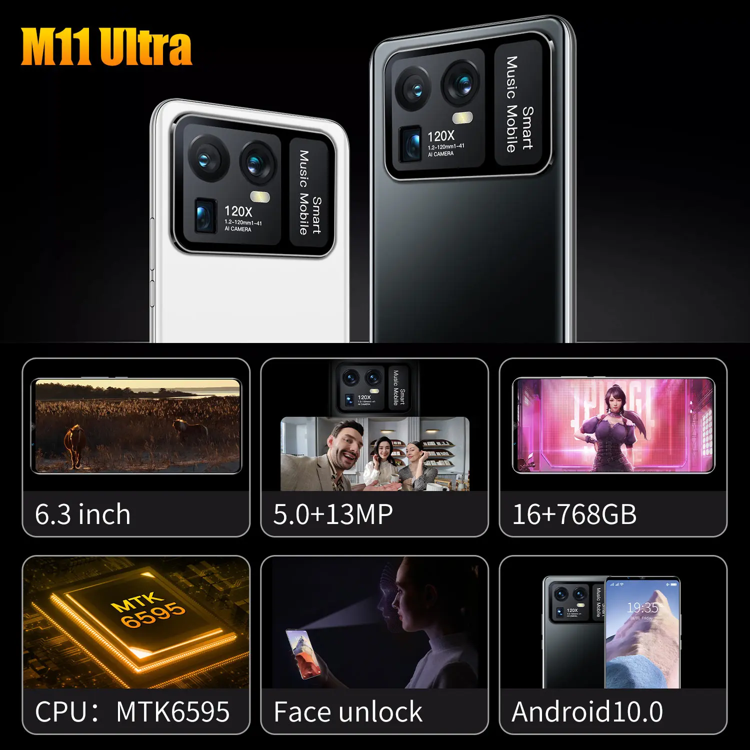 cheapest powerful smart phone m11 ultra 6 3 inch 16gb ram 768gb rom dual sim unlocked smartphone android 10 0 4g5g mobile phone free global shipping
