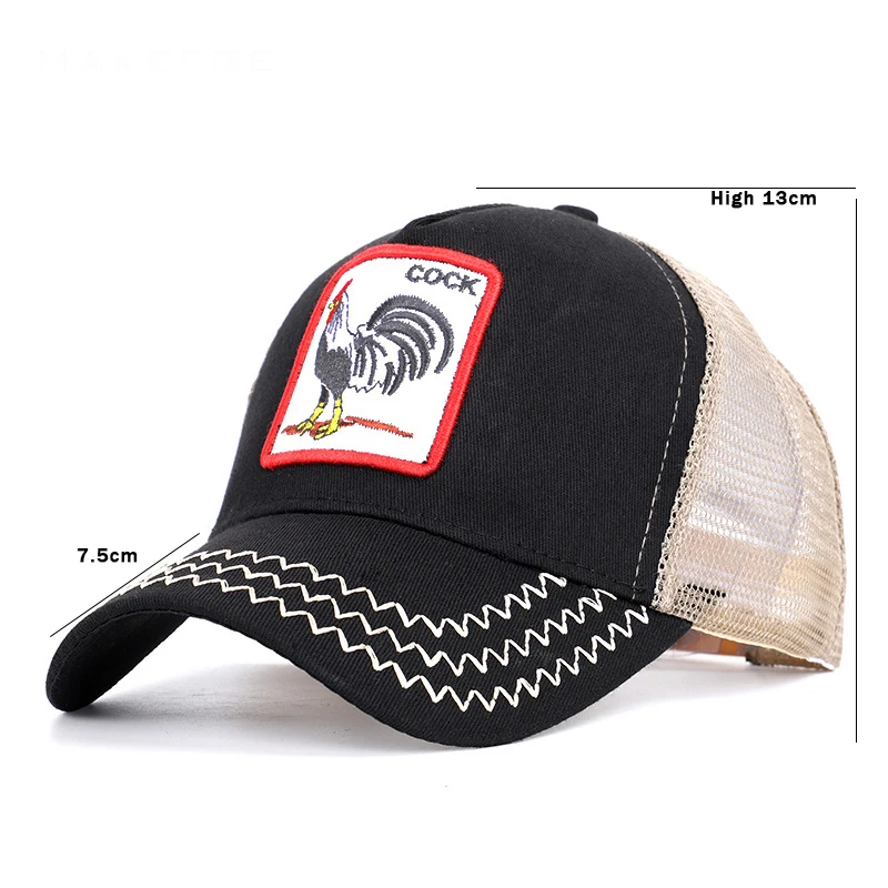 

Модные бейсболки с вышивкой животных, мужские и женские Снэпбэк кепки в стиле хип-хоп, летняя дышащая сетчатая искусственная одежда унисекс...