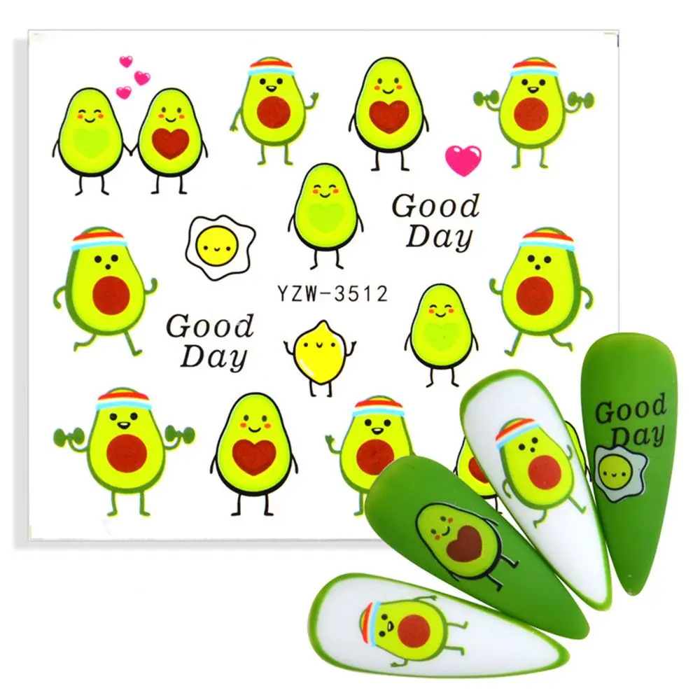 

1 Sheet 3D Nail Sticker Anime Avocado Fruit Design Adhesive Nail Decals Water Transfer winter Sliders Nail Art Decorations