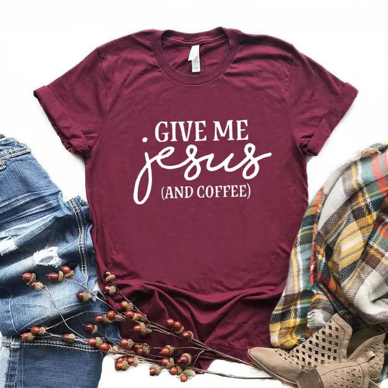 

Women T Shirt Give Me Jesus and Coffee Print Tshirt Women Short Sleeve O Neck Loose T-shirt Ladies Summer Causal Tee Shirt Tops