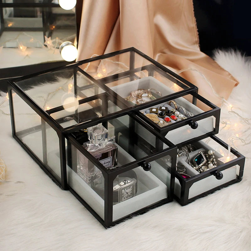 

European Plastic Jewelry Box Hand Glasses Kоробка для Xранения Necklace Earring Clamp Pendant Ring Watch Organize Storage Boxes
