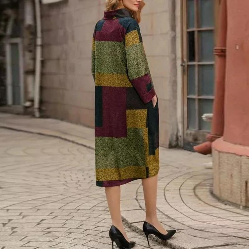 

Women Casual O-Neck Long Sleeve Spring Autumn Vintage Stitching Elegant Dress 2021 Spring Casual Loose Dresses Streetwear