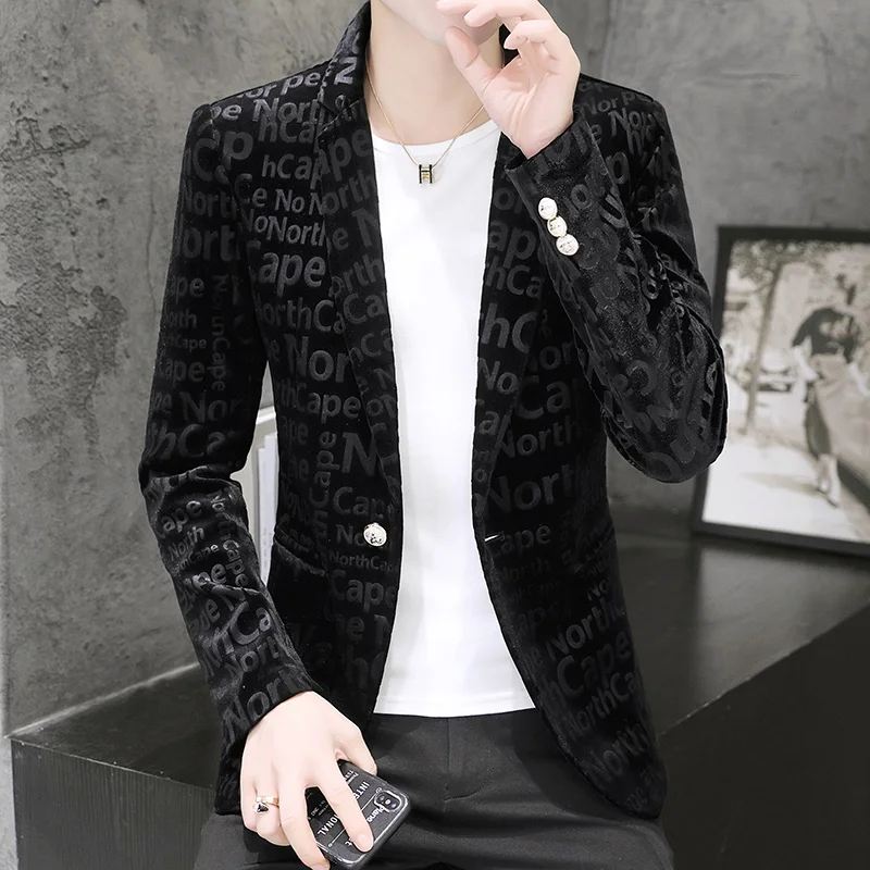 Men Golden velvet Blazers Autumn Spring Fashion Male Slim Fat Casual Suit Jacket Blazer Masculino Clothing Homme Coats S-3XL | Мужская