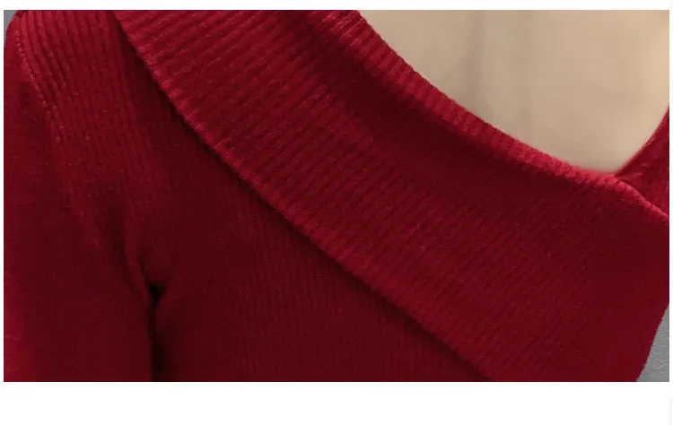 

Spring Fall Knitted Sweater Clothes Elegant Women Fashion Sexy Basic Asymmetrical Long Sleeve Elastic Tops mujer camisetas