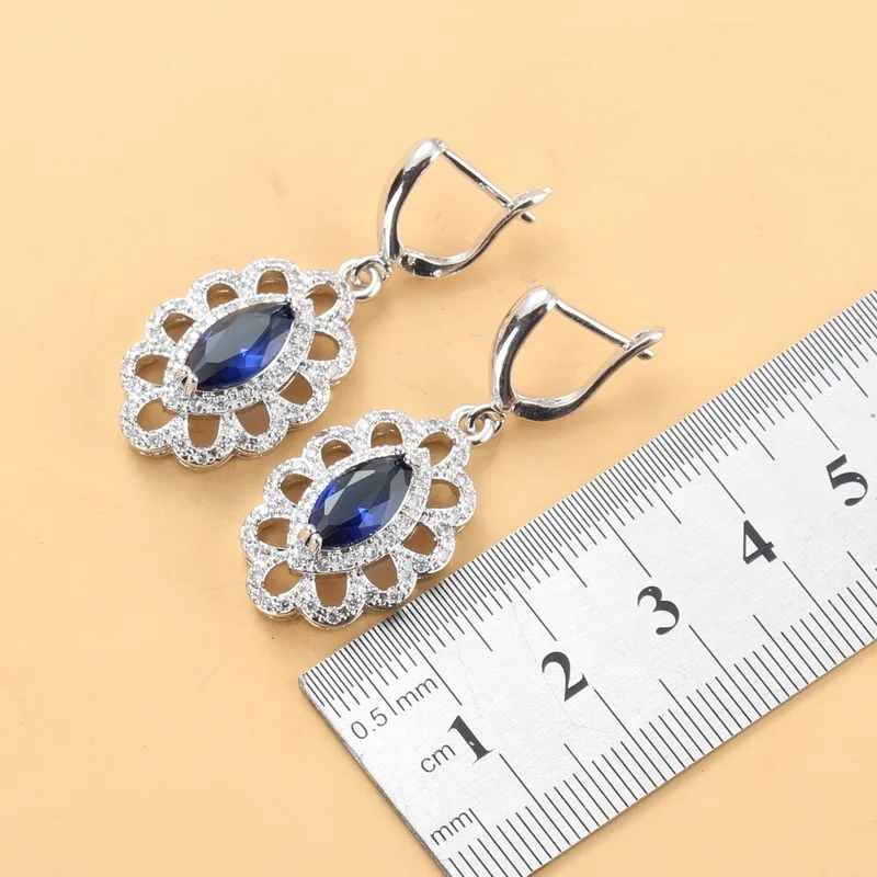 Perfect Bridal Costume Jewelry Sets With Natural Stone CZ Blue Dangle Earrings Necklace And Ring Wedding Party | Украшения и