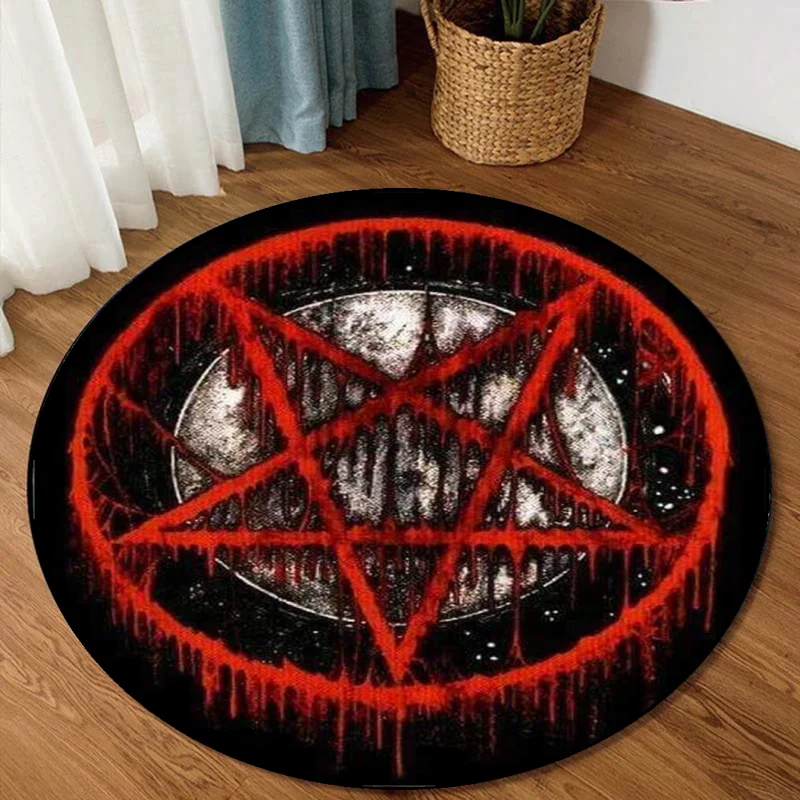 

Magical Inscriptions Round Carpet Sigil Of Baphomet Housewarming gift, Personalized Rug, Satan round carpet Satanic home decor